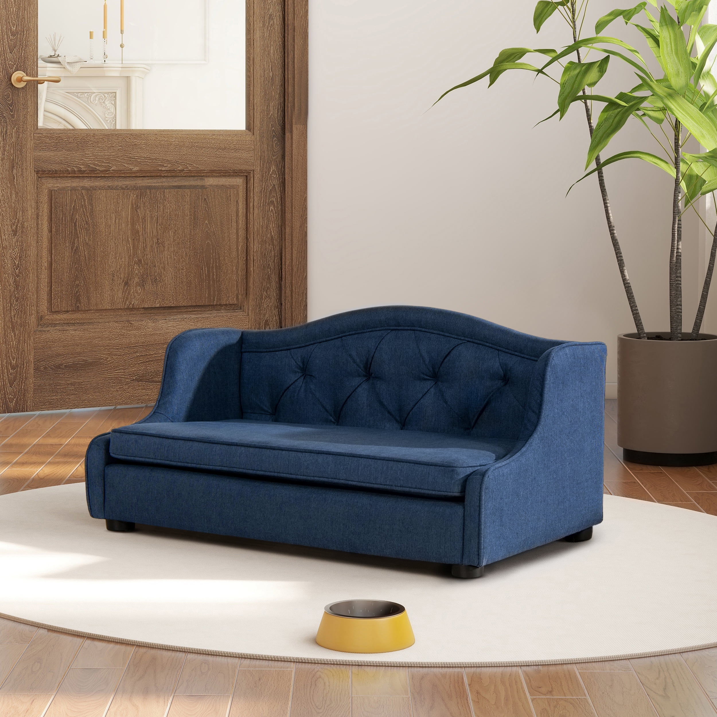 Robin Medium Pacific Blue Tufted Wingback Pet Sofa Bed