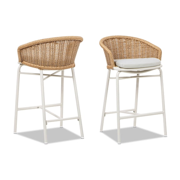 Jennifer Taylor Home Santorini 28" Wicker Back Outdoor Bar Stool, Set of 2, Wheat Beige Axroma Olefin
