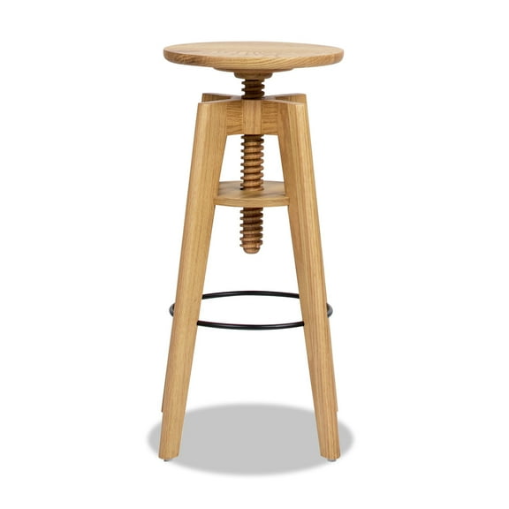 Jennifer Taylor Home Spencer Minimalist Oak Wood Adjustable Bar Counter Stool, Natural Brown Oak Wood
