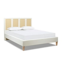 Jennifer Taylor Home Toscana Queen Upholstered Cane Back Platform Bed Antique White Polyester