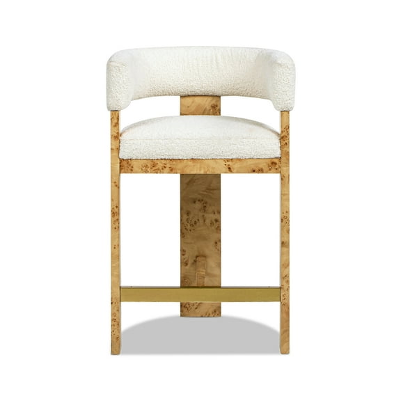 Jennifer Taylor Home Vavona 26.5" Burl Upholstered Barrel Back Counter Height Bar Stool, Polar Off-White Faux Sherpa Fur