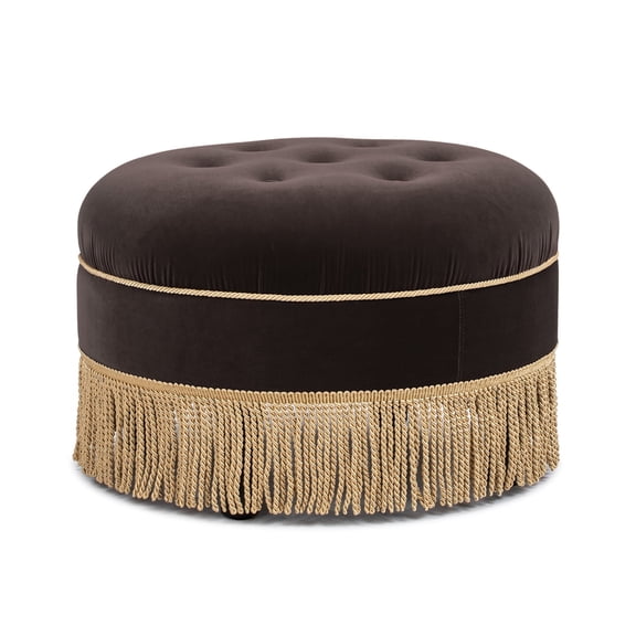 Jennifer Taylor Home Yolanda 24" Round Upholstered Accent Ottoman, Deep Brown Performance Velvet
