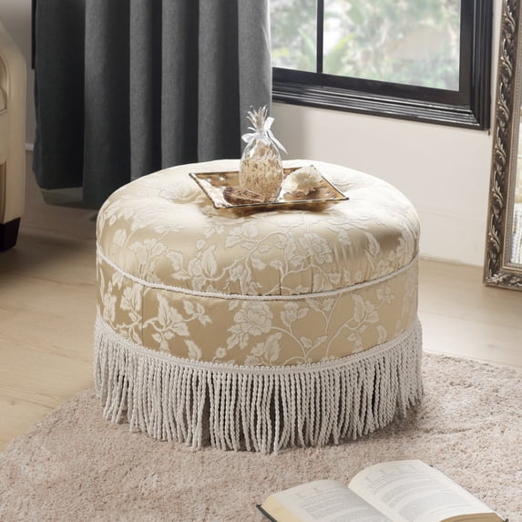 Jennifer Taylor Home Yolanda 24" Round Upholstered Accent Ottoman, Neutral