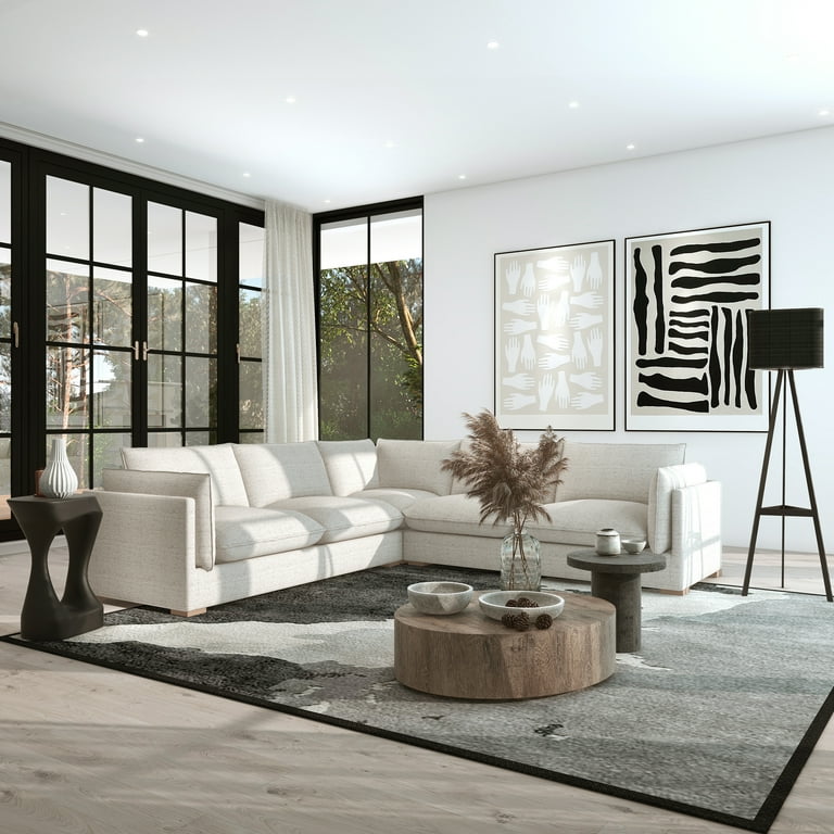 Ventana 116 Modern Pillow Arm Feather Memory Foam Fill Corner Sectional Sofa