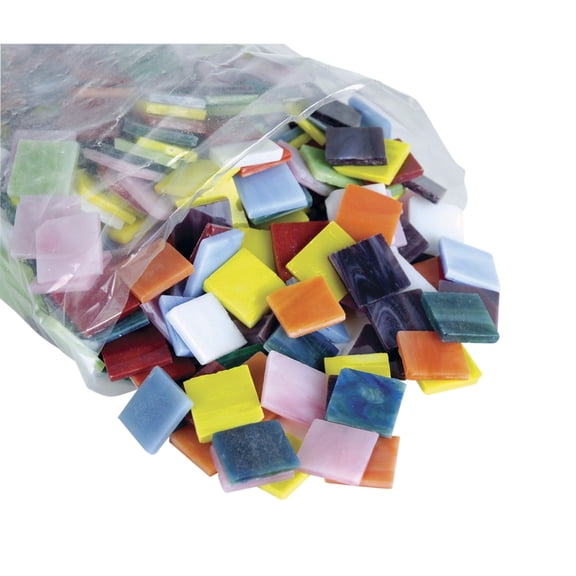 Diamond Tech International 248237 Stained Glass Square Mosaic Tile Assortment, 0.75 x 0.75 in., Assorted Color, 4 lbs Bag - Pack of 450