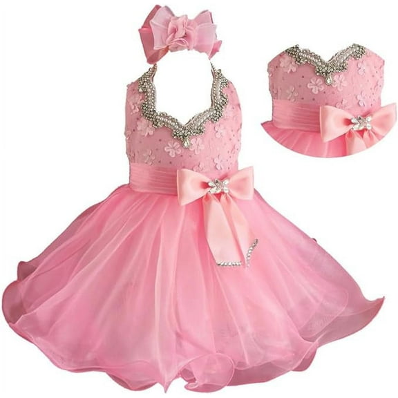 Jenniferwu EB1211-1 Infant Toddler Baby Newborn Little Girl's Pageant Party Birthday Dress Pink Size 12-18M