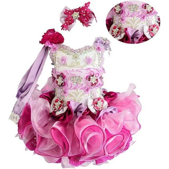 Jenniferwu G016A Glitz Infant Toddler Baby Newborn Little Girl's Pageant Party Birthday Dress Fuchsia Lilac Size 9-12M