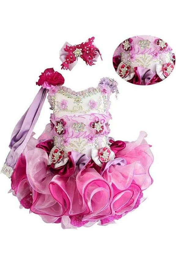 Jenniferwu G016A Glitz Infant Toddler Baby Newborn Little Girl's Pageant Party Birthday Dress Fuchsia Lilac Size 9-12M