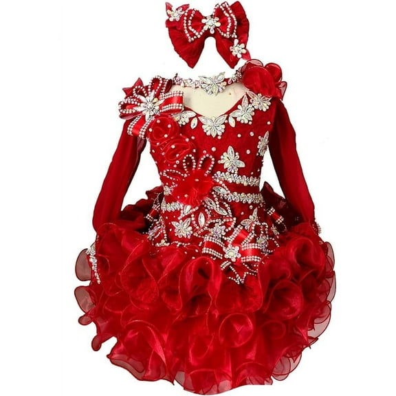 Jenniferwu G018 Infant Toddler Baby Newborn Little Girl's Pageant Party Birthday Dress RED 12-18Months