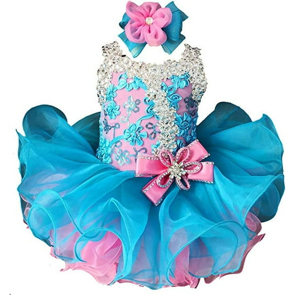 Jenniferwu G037BP Infant Toddler Baby Newborn Little Girl's Pageant Party Birthday Dress Blue Pink Size 12-18M