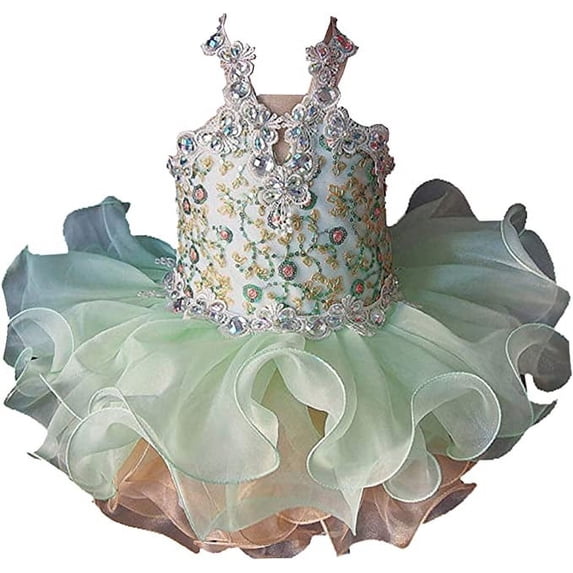 Jenniferwu G040-8 Infant Toddler Baby Newborn Little Girl's Pageant Party Birthday Dress Green Size 12-18M