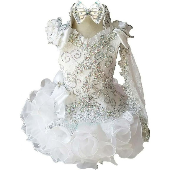 Jenniferwu G150 Baby Toddler Newborn Little Girl's Pageant Party Birthday Two-Piece Dress with one Sleeve Removable Offwhite 12-18M