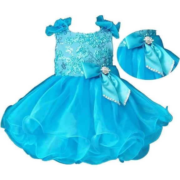 Jenniferwu G190-1 Infant Toddler Baby Newborn Little Girl's Pageant Party Birthday Dress Blue Size 12-18M