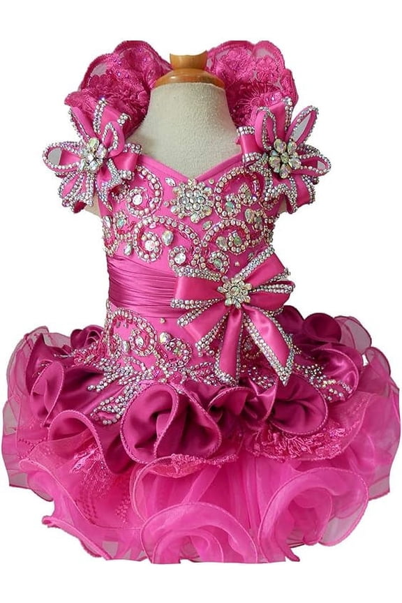Jenniferwu GG015 Infant Toddler Baby Newborn Little Girl's Pageant Party Birthday Dress Fuchsia Size 9-12M