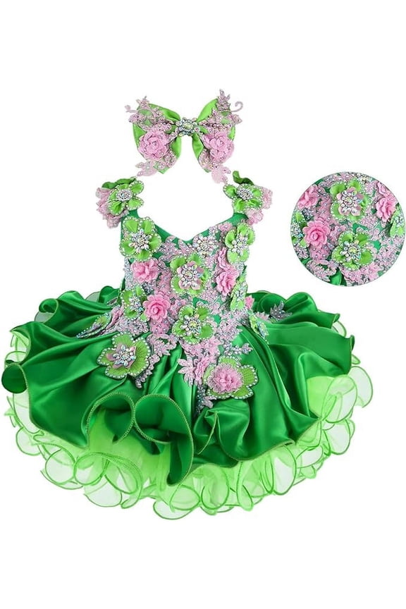 Jenniferwu Infant Toddler Baby Newborn Little Girl's Pageant Party Birthday Dress G588 Greenpink 3T