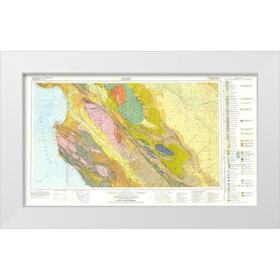 Jennings 18x12 White Modern Wood Framed Museum Art Print Titled - Santa Cruz Sheet California Mines - Jennings 1955