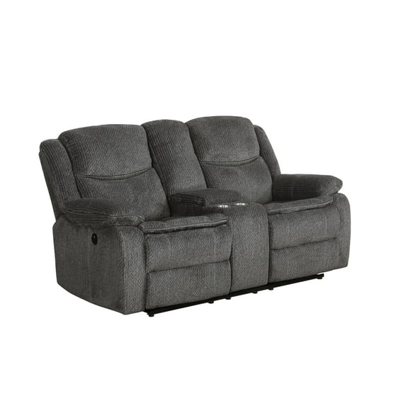 Jennings Upholstered Motion Loveseat with Console Charcoal