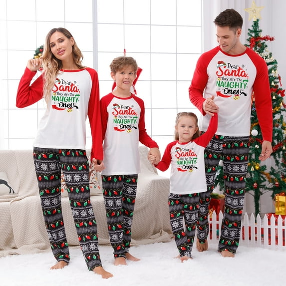 Jenny Christmas Pajamas Matching Dog Sayings Dear Santa They Are The Naughty Ones, White And Red Christmas Light, Size NB To Men 6XL
