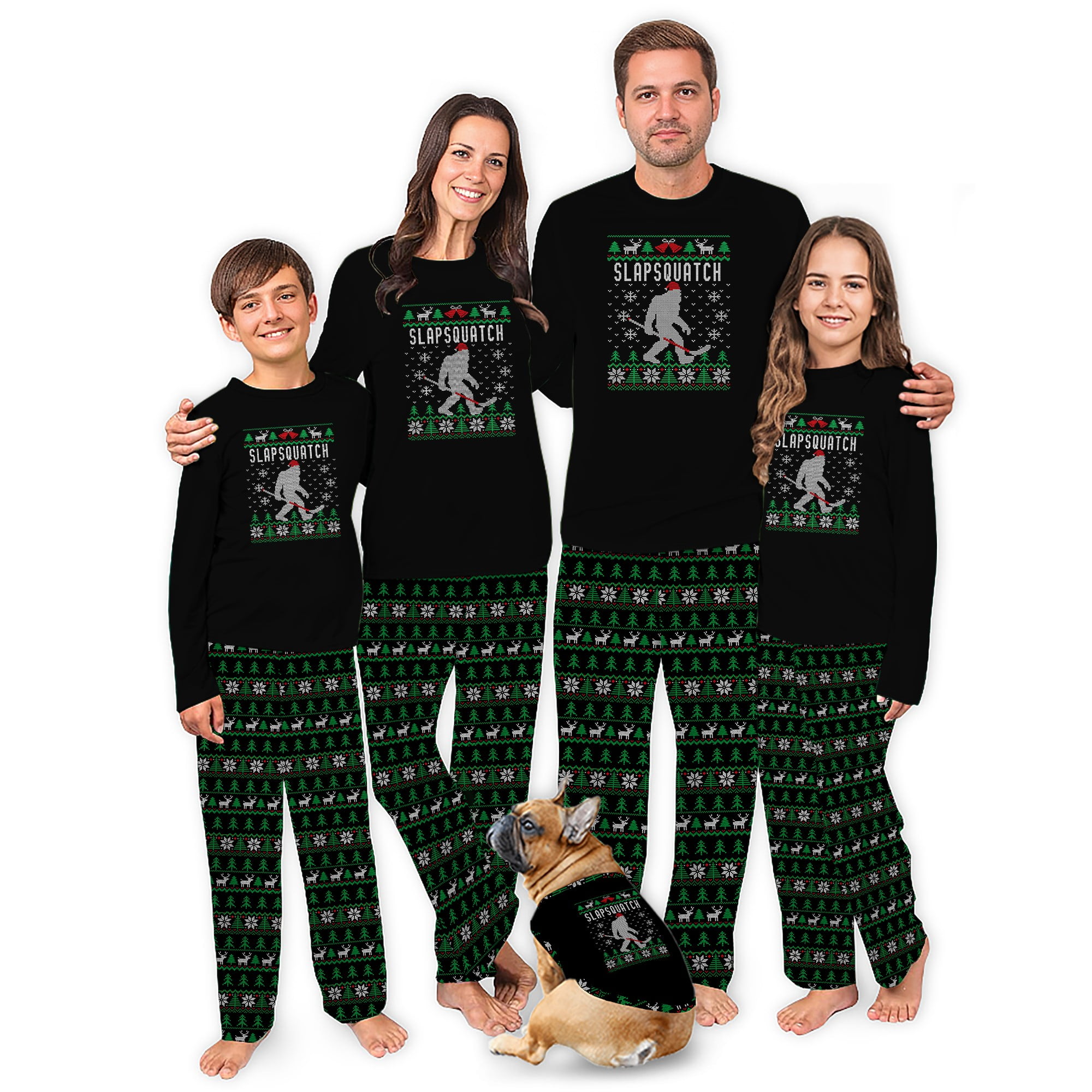 Jenny Christmas Pajamas Ugly Bigfoot Print for Adults Kids Babies Dog, Black  Sasquatch Matching Family PJs - Walmart.com, image size:2000x2000