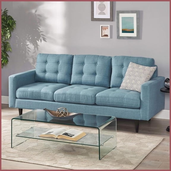 Jenny Contemporary Tufted Fabric 3-Seater Sofa with Rubberwood Legs for Living Room