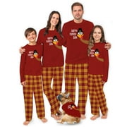 FAMILY CHRISTMAS PAJAMAS BY JENNY Jenny Family Thanksgiving Pajamas, Funny Happy Turkey Day Print Red Long Sleeve Shirt Plaid Pants, 2-Piece, Sizes Infant-Adult 6XL, Cotton Blend