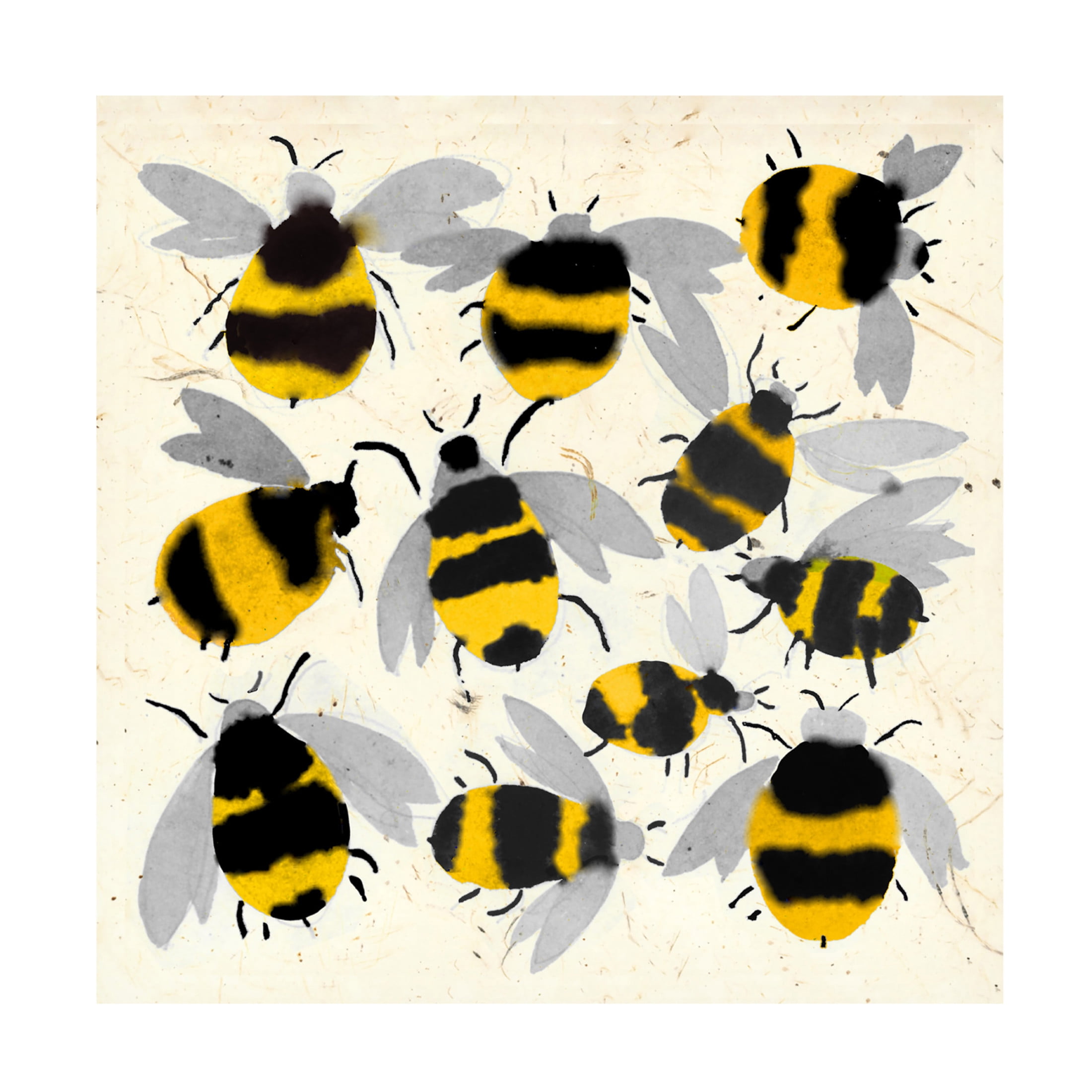 Jenny Frean 'Inky Bees' Canvas Art - 18 x 18 Inches