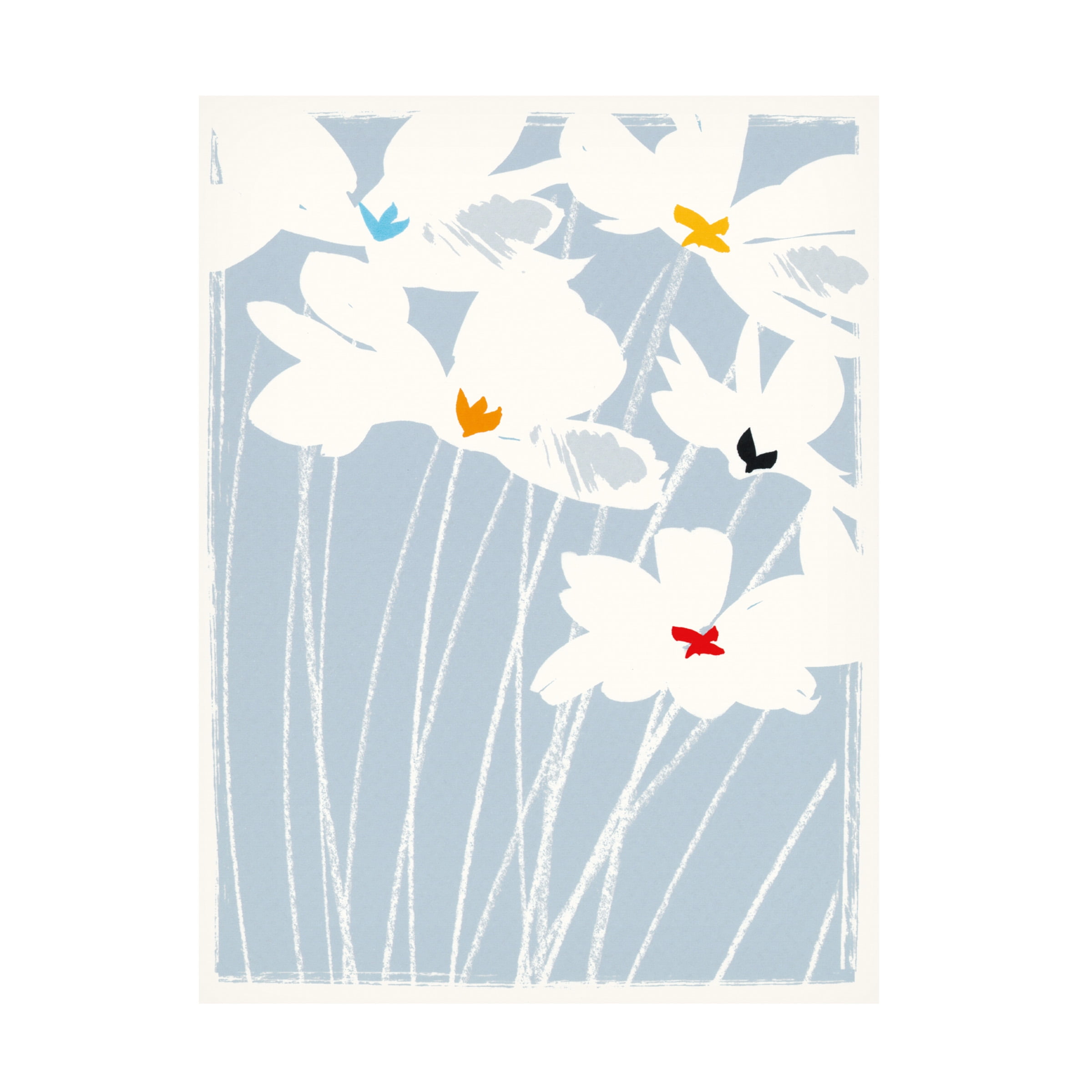 White and Blue Floral Canvas Art with Hidden Frame