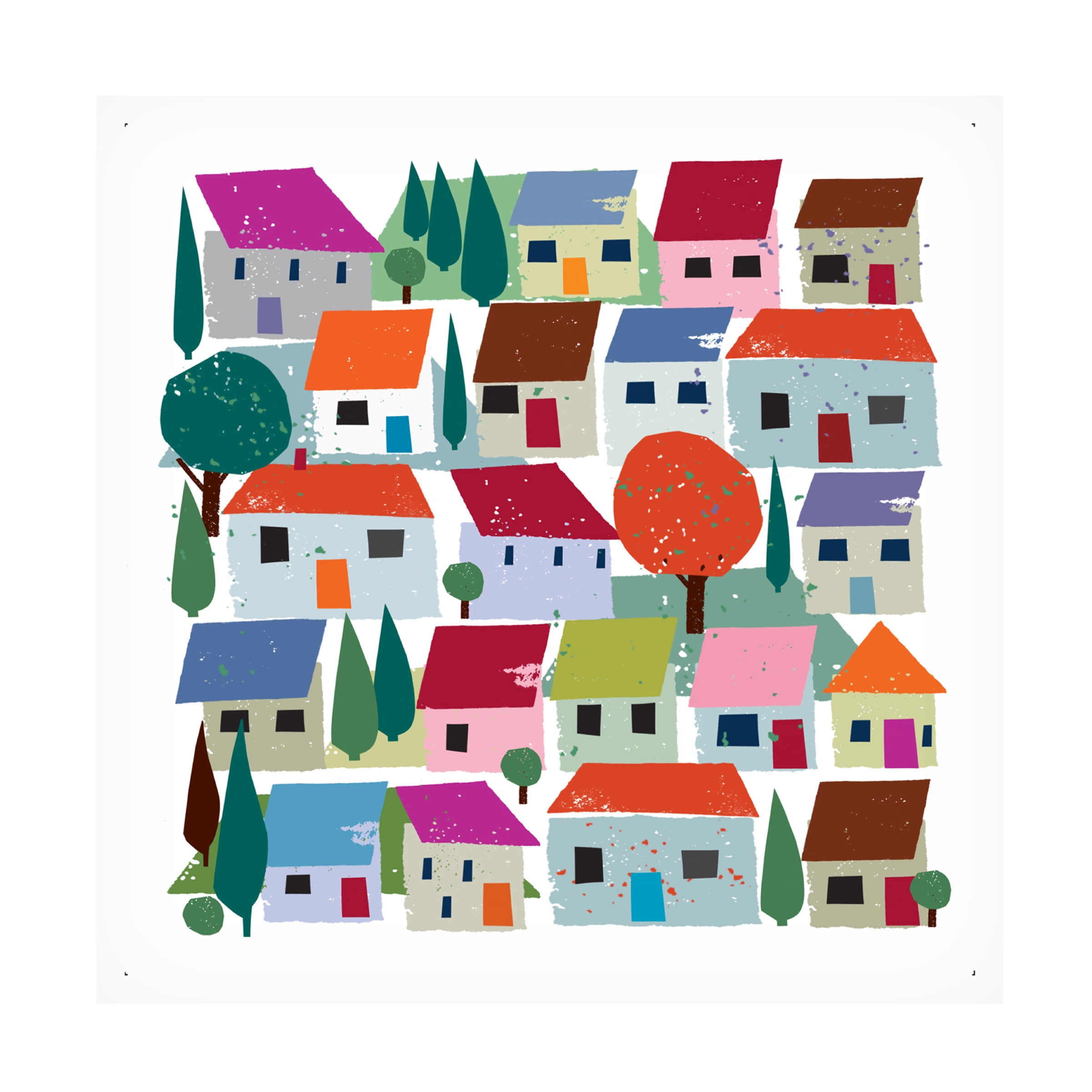 Colorful Village Homes Illustration Canvas Art, 35" x 35"