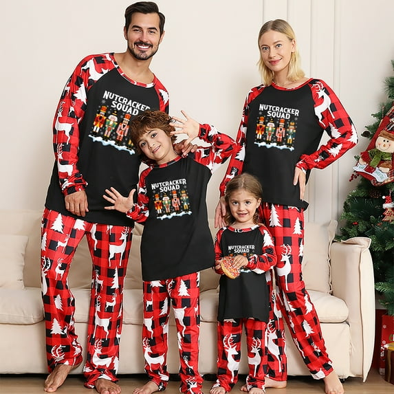 Jenny Matching Family Christmas Pajamas, Nutcracker Squad Print, Unisex Holiday Sleepwear Set, Plus Size Available