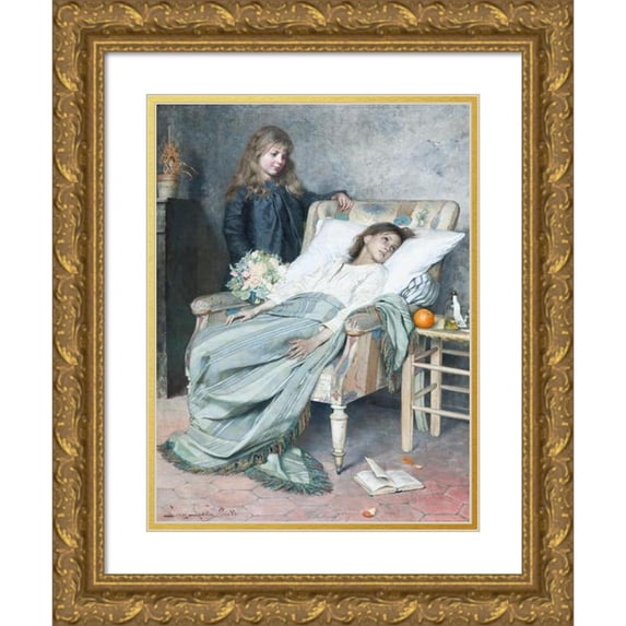 Jenny Nyström 14x18 Gold Ornate Wood Frame and Double Matted Museum Art Print Titled - The Convalescent (1884)