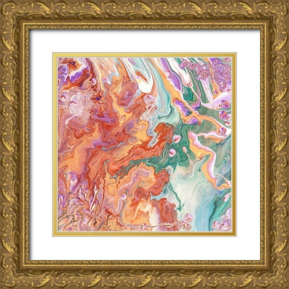Jenny Rainbow Fine Art 12x12 Gold Ornate Wood Framed with Double Matting Museum Art Print Titled - Fluid Acrylic Persian Spring