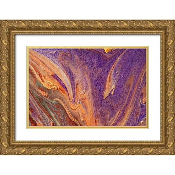 Jenny Rainbow Fine Art 18x13 Gold Ornate Wood Framed with Double Matting Museum Art Print Titled - Fluid Acrylic Purple Vibrations