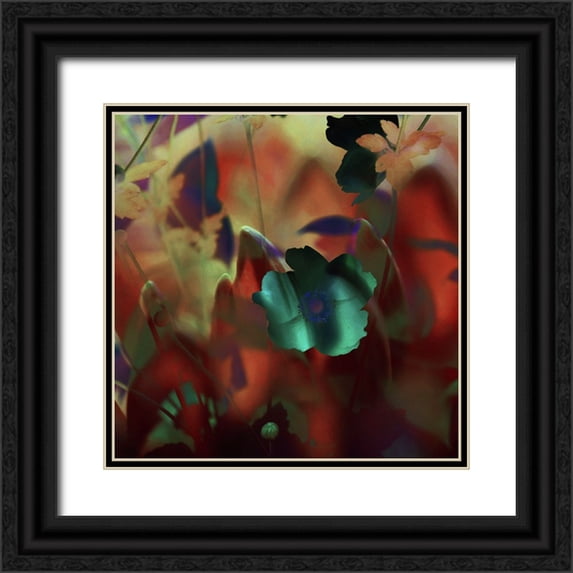 Jenny Rainbow Fine Art 20x20 Black Ornate Wood Framed with Double Matting Museum Art Print Titled - Moonlight Waltz of Flowers