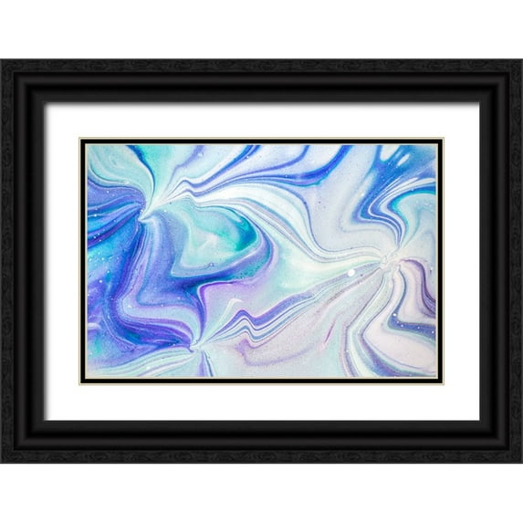 Jenny Rainbow Fine Art 24x17 Black Ornate Wood Framed with Double Matting Museum Art Print Titled - Fluid Acrylic Blue Turquoise