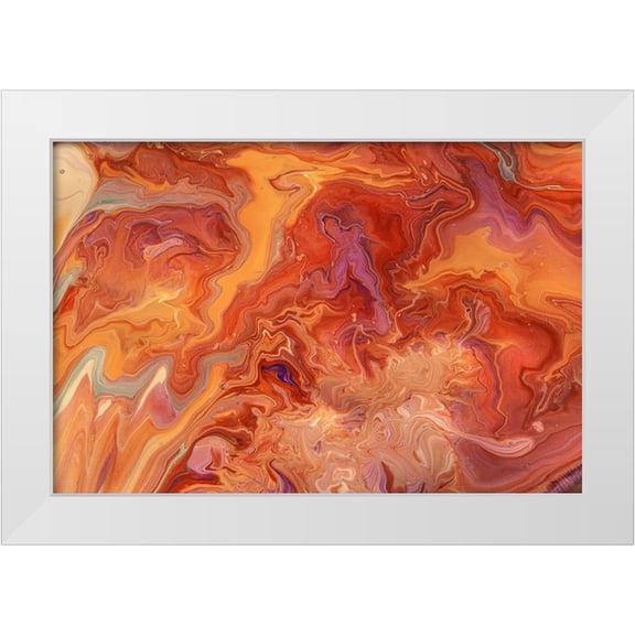 Jenny Rainbow Fine Art 24x17 White Modern Wood Framed Museum Art Print Titled - Fluid Acrylic Orange Flame