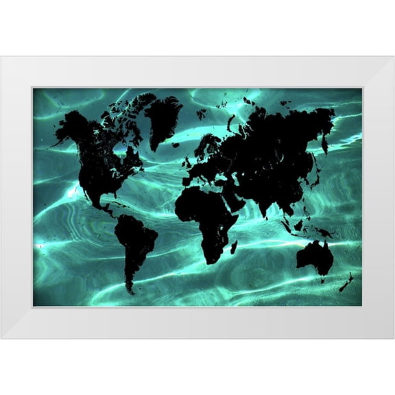 Jenny Rainbow Fine Art 24x17 White Modern Wood Framed Museum Art Print Titled - Pure Ocean World Map 1