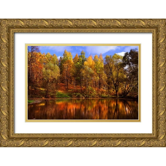 Jenny Rainbow Fine Art 32x23 Gold Ornate Wood Framed with Double Matting Museum Art Print Titled - Autumn Reflections