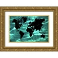 thumbnail image 1 of Jenny Rainbow Fine Art 32x23 Gold Ornate Wood Framed with Double Matting Museum Art Print Titled - Pure Ocean World Map 1, 1 of 4