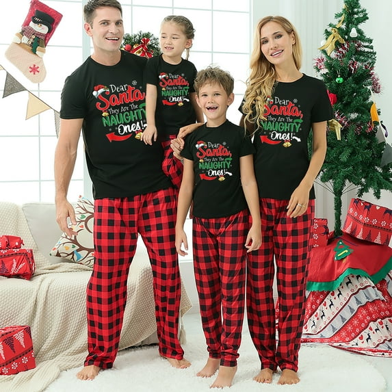 Jenny Santa Family Matching Christmas Pjs, They Are The Naughty One Pajamas For Kids And Adult, Short Sleeves