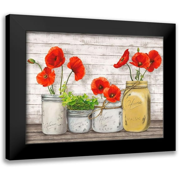 Jenny, Thomlinson 14x12 Black Modern Framed Museum Art Print Titled - Poppies in Mason Jars (detail)