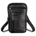 thumbnail image 1 of Jenny Watson Men's Genuine Leather Shoulder Messenger Bag Flap Over Man Purse Mobile Phone Key Coin Purse Waist Pack Casual Multi-function Crossbody Bag, Black Z2S7, 1 of 7