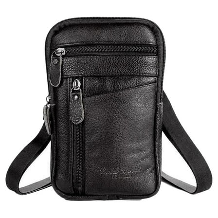 Jenny Watson Men's Genuine Leather Shoulder Messenger Bag Flap Over Man Purse Mobile Phone Key Coin Purse Waist Pack Casual Multi-function Crossbody Bag, Black Z2S7