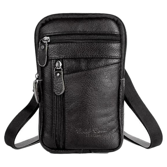 Jenny Watson Men's Genuine Leather Shoulder Messenger Bag Flap Over Man Purse Mobile Phone Key Coin Purse Waist Pack Casual Multi-function Crossbody Bag, Black Z2S7