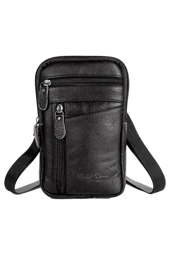 Jenny Watson Men's Genuine Leather Shoulder Messenger Bag Flap Over Man Purse Mobile Phone Key Coin Purse Waist Pack Casual Multi-function Crossbody Bag, Black Z2S7