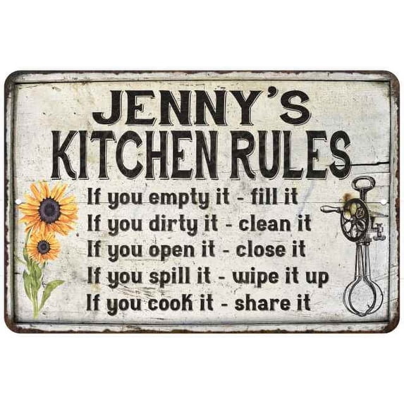 Jenny's Kitchen Rules Chic Sign Vintage Decor 8 x 12 High Gloss Metal 208120032285