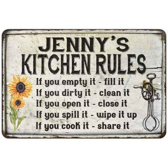 Jenny's Kitchen Rules Chic Sign Vintage Decor 8 x 12 High Gloss Metal 208120032285