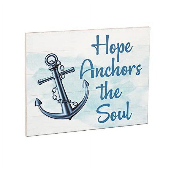 JennyGems Beach House Decor Bathroom Signs, Beach Bathroom Decor, Inspirational Gifts Religious Wall Decor, Christian Gifts for Women, Beach Signs Coastal Farmhouse Decor (Hope Anchors the Soul)