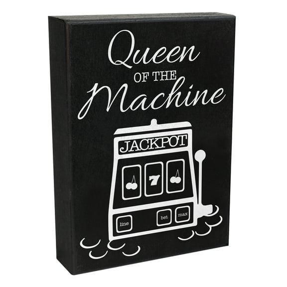 JennyGems Casino Decor, Slot Machine Sign, 6x8 Inch Wood Sign, Wall Hanging and Tabletop, Queen Of the Machine, Slot Machine Decor for Casino Lovers, American Made
