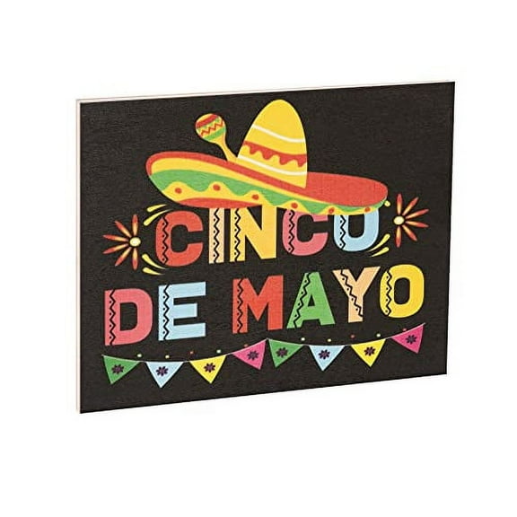 Cinco de Mayo Sign Decorations, Mexican Fiesta Party Decor, Wooden Sign and Wall Hanging, 7.25 x 6, Black, Made in USA