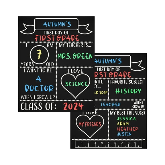 JennyGems First and Last Day of School Chalkboard Sign, Reusable Double Sided Back To School Sign, School Milestone Chalkboard, Photo Prop